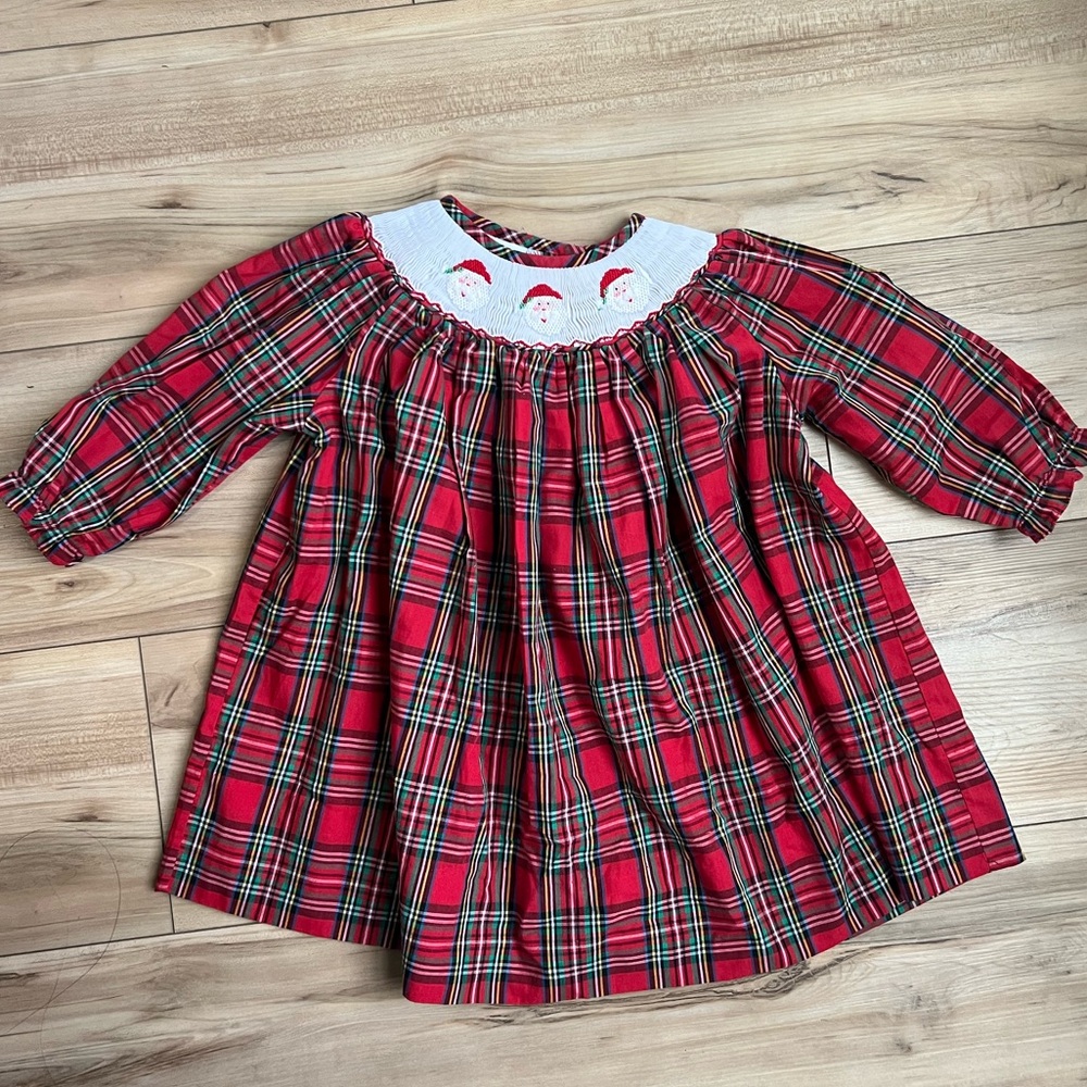 🎄The Bailey Boys Santa Smocked plaid 12m girls Christmas Dress